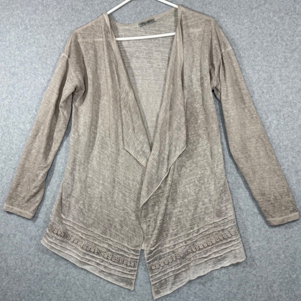 Elena Baldi Cardigan Womens Small Beige Open‎ Front Lace Trim Made In Italy S